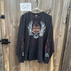 Harley-Davidson Black and Orange Long Sleeve Men's Tee Sz XL